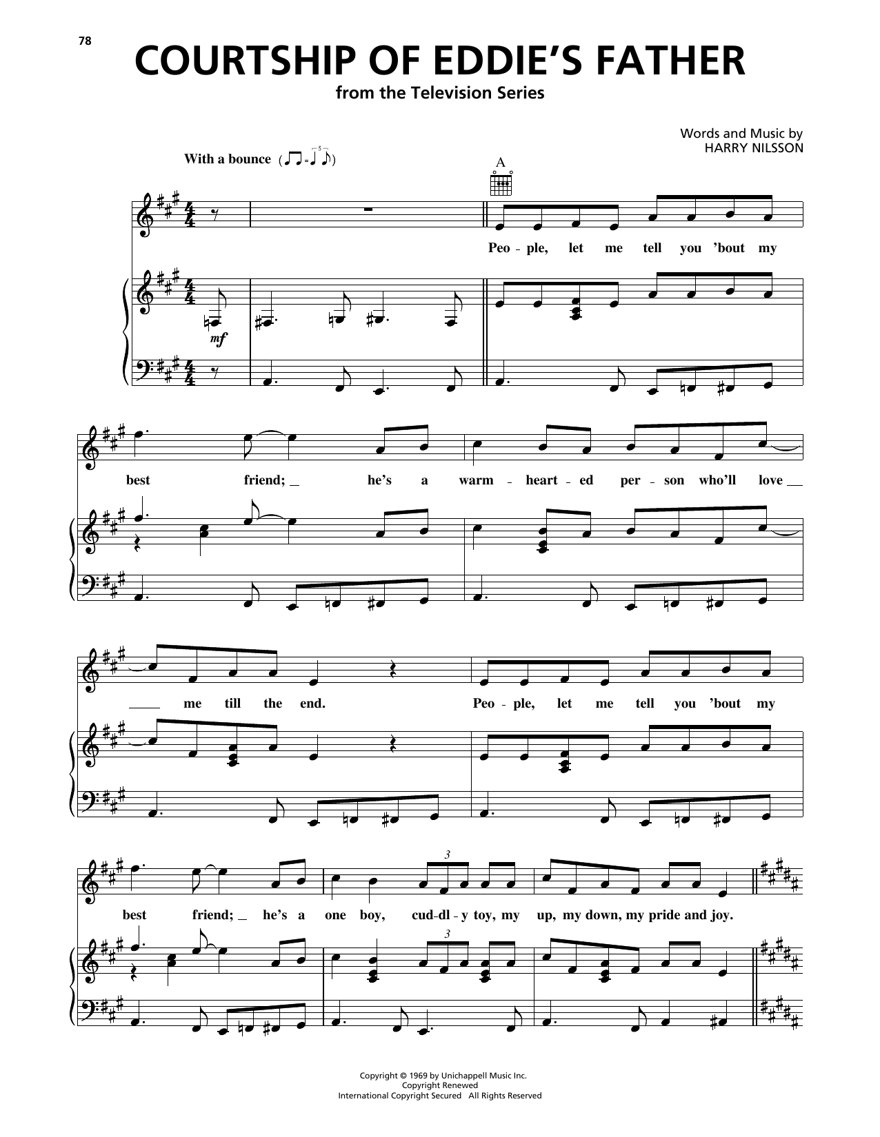 Learn to play Harry Nilsson Courtship Of Eddie's Father sheet music for Piano, Vocal & Guitar Chords (Right-Hand Melody) in minutes. Price: 7.8900$ Harry Nilsson Courtship Of Eddie's Father sheet music notes and chords arranged for Piano, Vocal & Guitar Chords (Right-Hand Melody)