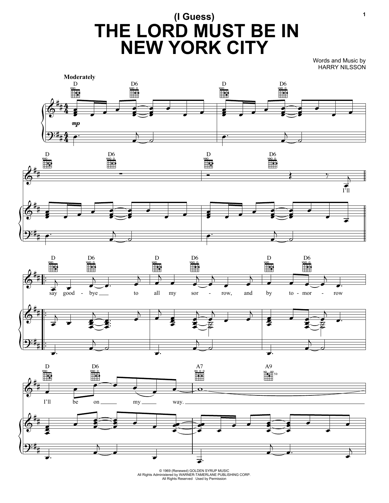 Harry Nilsson (I Guess) The Lord Must Be In New York City sheet music notes and chords. Download Printable PDF.