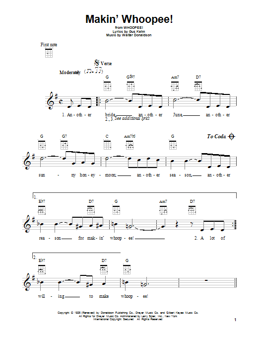 Harry Nilsson Makin' Whoopee! sheet music notes and chords arranged for Ukulele