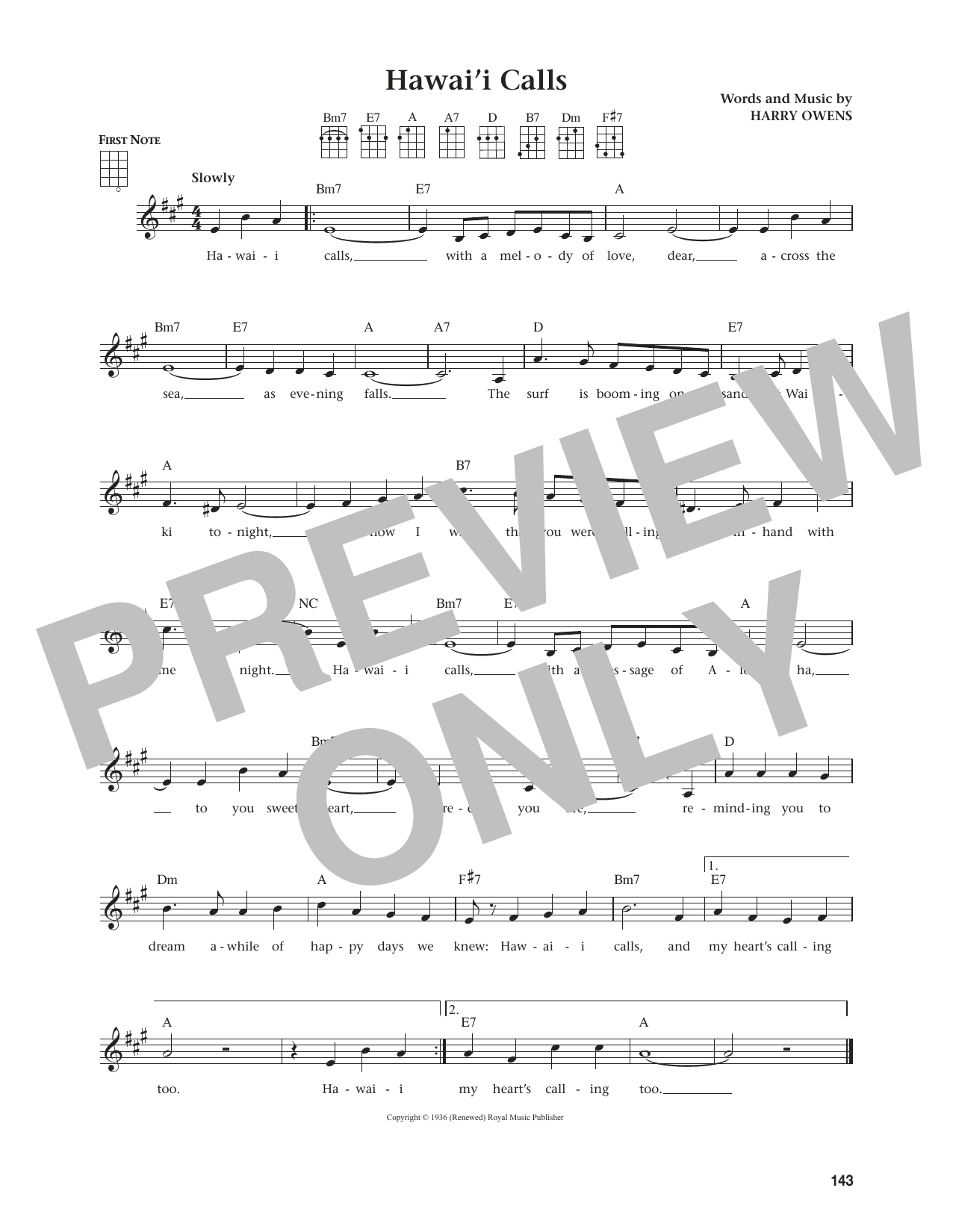 Harry Owens Hawai'i Calls (from The Daily Ukulele) (arr. Jim Beloff) sheet music notes and chords. Download Printable PDF.