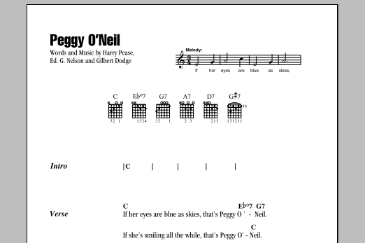 Learn to play Harry Pease Peggy O'Neil sheet music for Piano, Vocal & Guitar Chords (Right-Hand Melody) in minutes. Price: 7.8900$ Harry Pease Peggy O'Neil sheet music notes and chords arranged for Piano, Vocal & Guitar Chords (Right-Hand Melody)