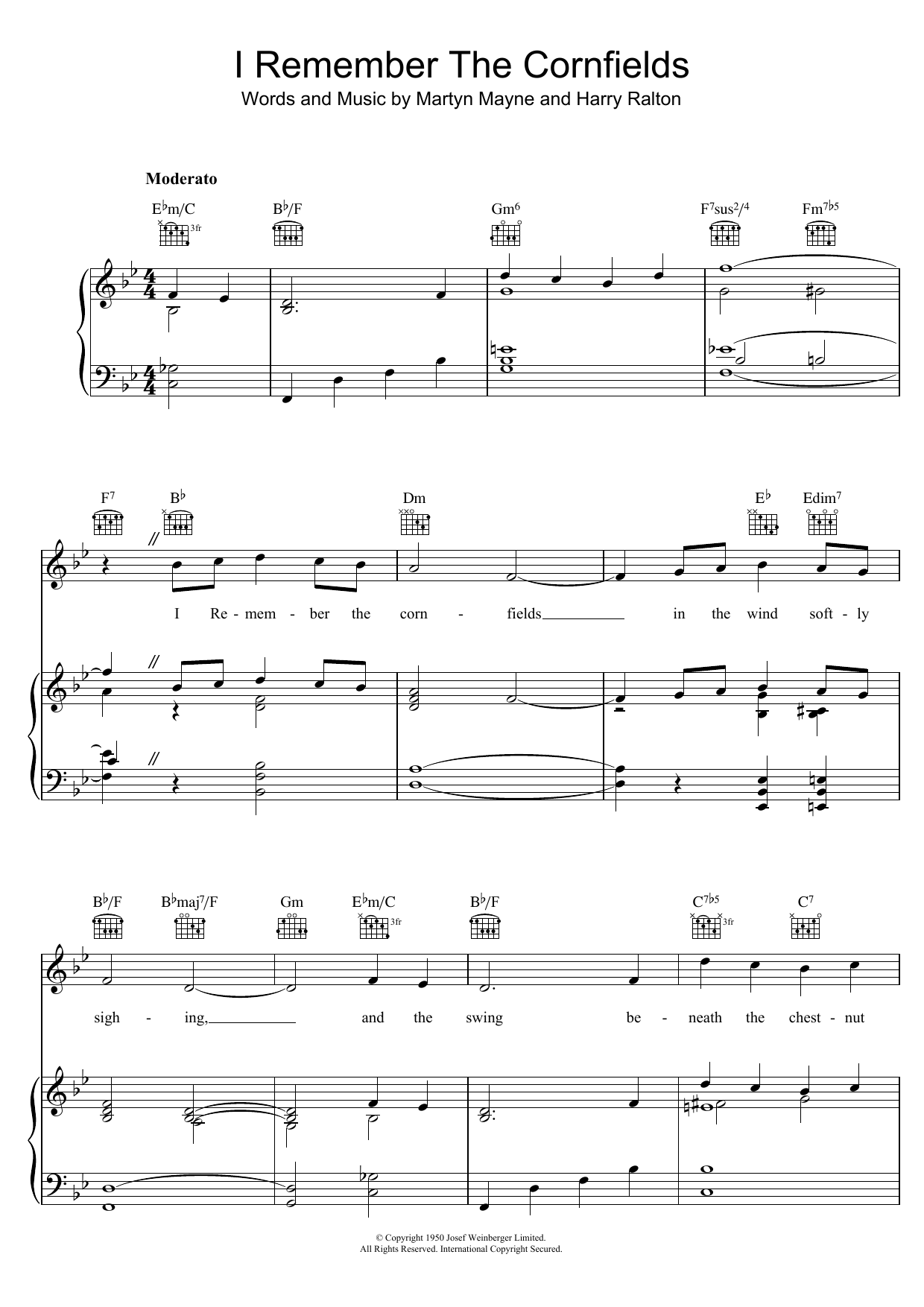 Learn to play Harry Ralton I Remember The Cornfields sheet music for Piano, Vocal & Guitar Chords in minutes. Price: 7.8900$ Harry Ralton I Remember The Cornfields sheet music notes and chords arranged for Piano, Vocal & Guitar Chords