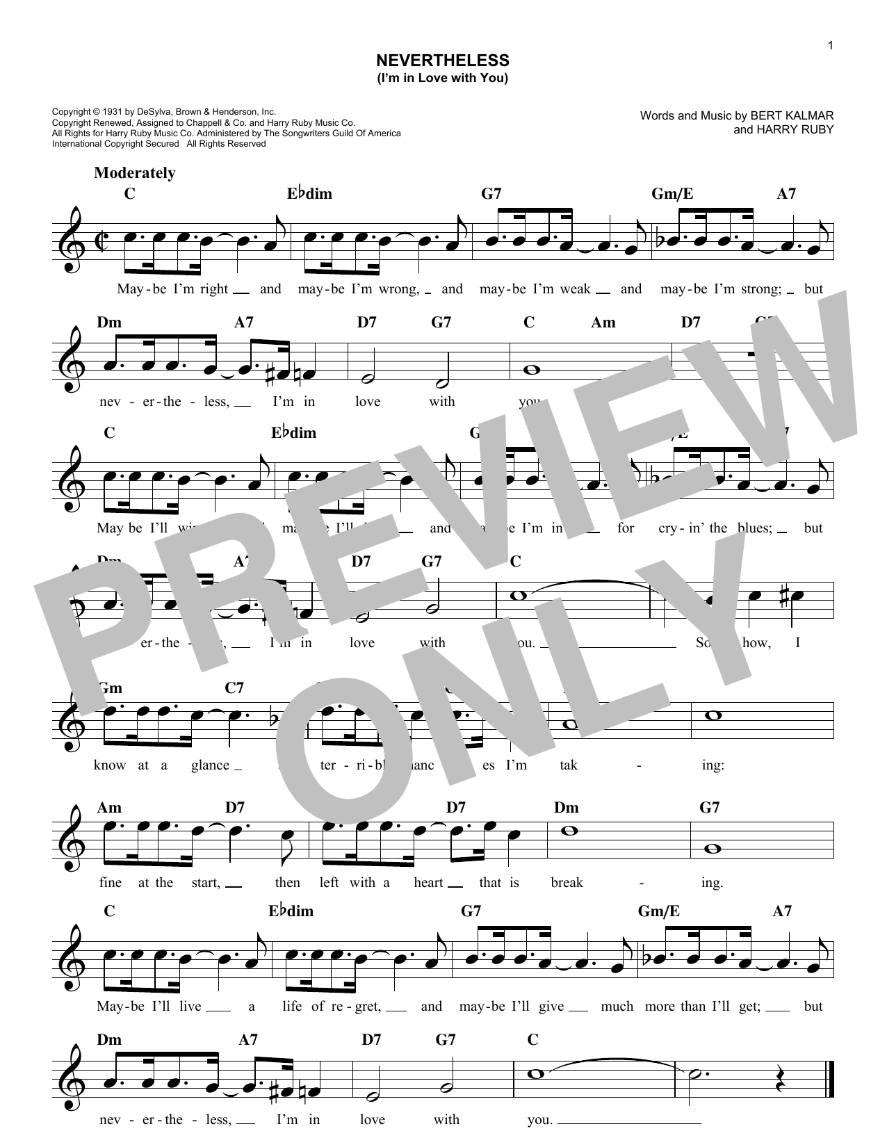 Harry Ruby Nevertheless (I'm In Love With You) sheet music notes and chords. Download Printable PDF.