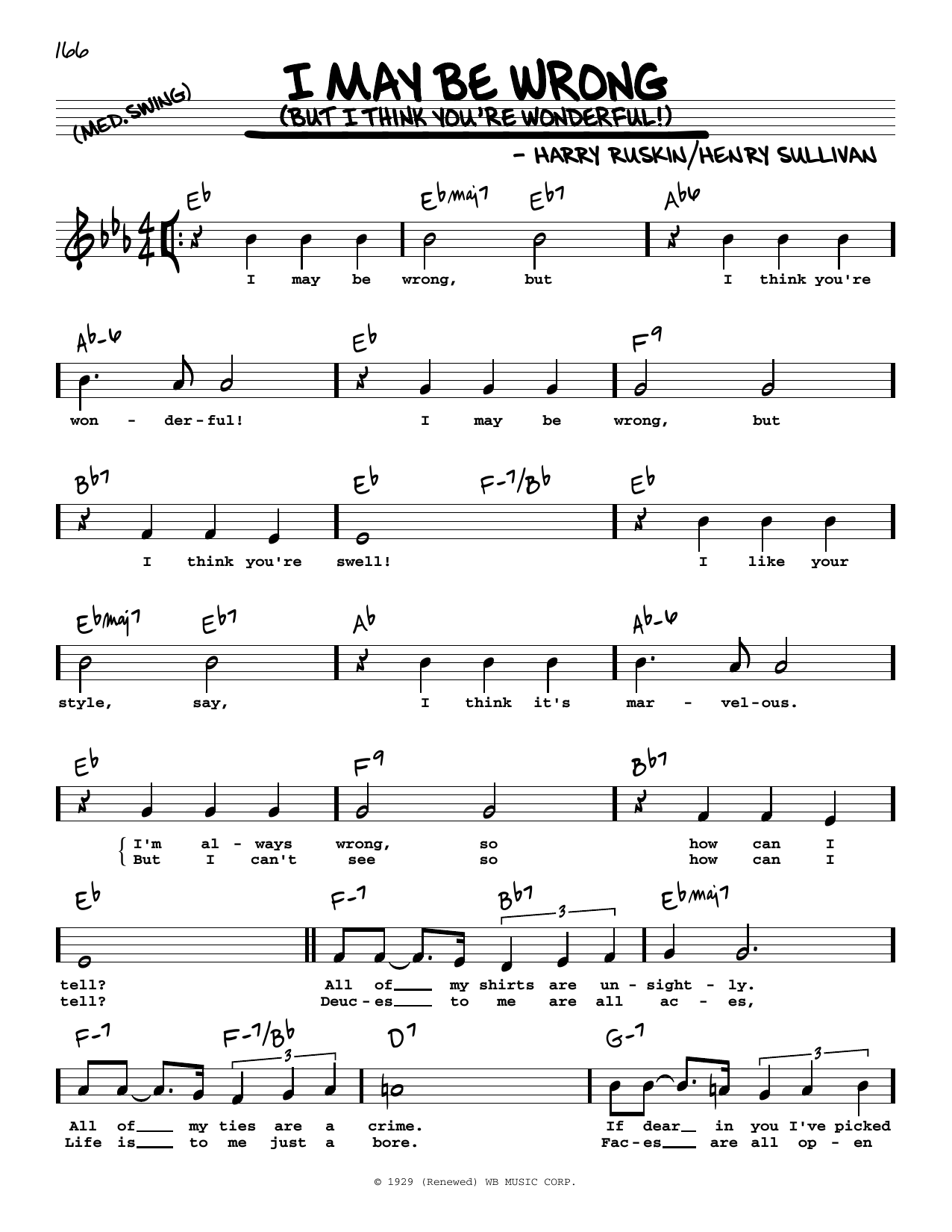 Learn to play Harry Ruskin I May Be Wrong (But I Think You're Wonderful!) (High Voice) sheet music for Real Book – Melody, Lyrics & Chords in minutes. Price: 5.9900$ Harry Ruskin I May Be Wrong (But I Think You're Wonderful!) (High Voice) sheet music notes and chords arranged for Real Book – Melody, Lyrics & Chords