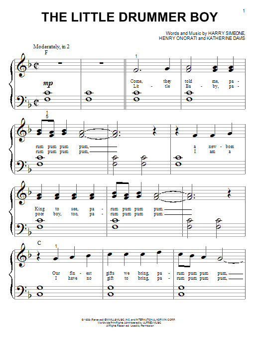 Harry Simeone The Little Drummer Boy sheet music notes and chords. Download Printable PDF.