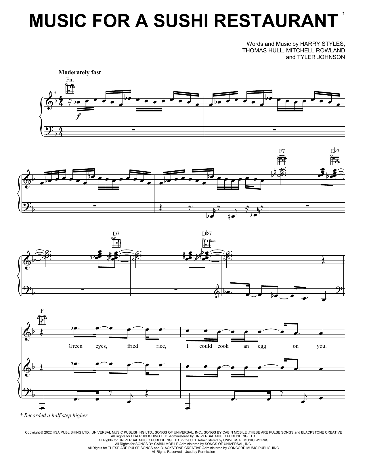 Harry Styles Music For A Sushi Restaurant sheet music notes and chords. Download Printable PDF.