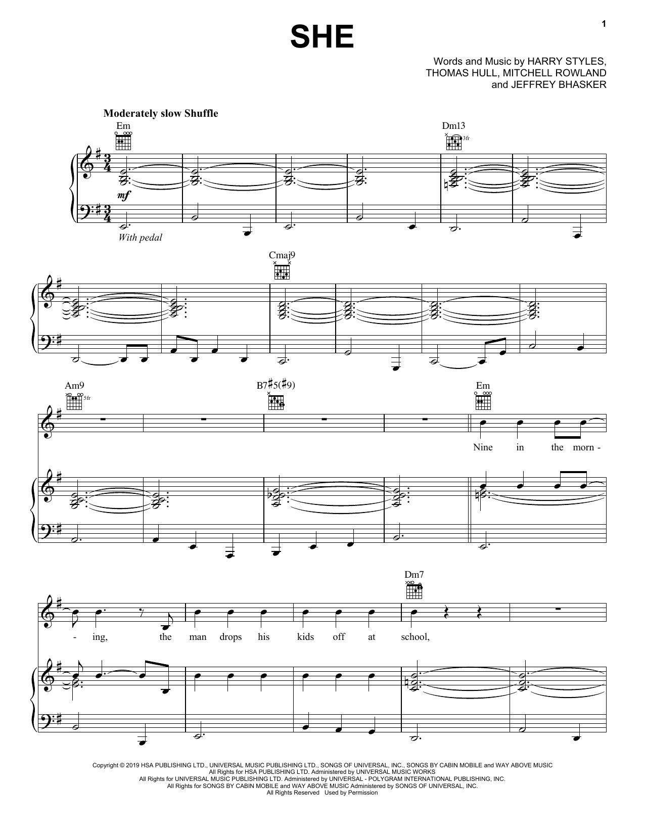 Learn to play Harry Styles She sheet music for Piano, Vocal & Guitar Chords (Right-Hand Melody) in minutes. Price: 6.9900$ Harry Styles She sheet music notes and chords arranged for Piano, Vocal & Guitar Chords (Right-Hand Melody)