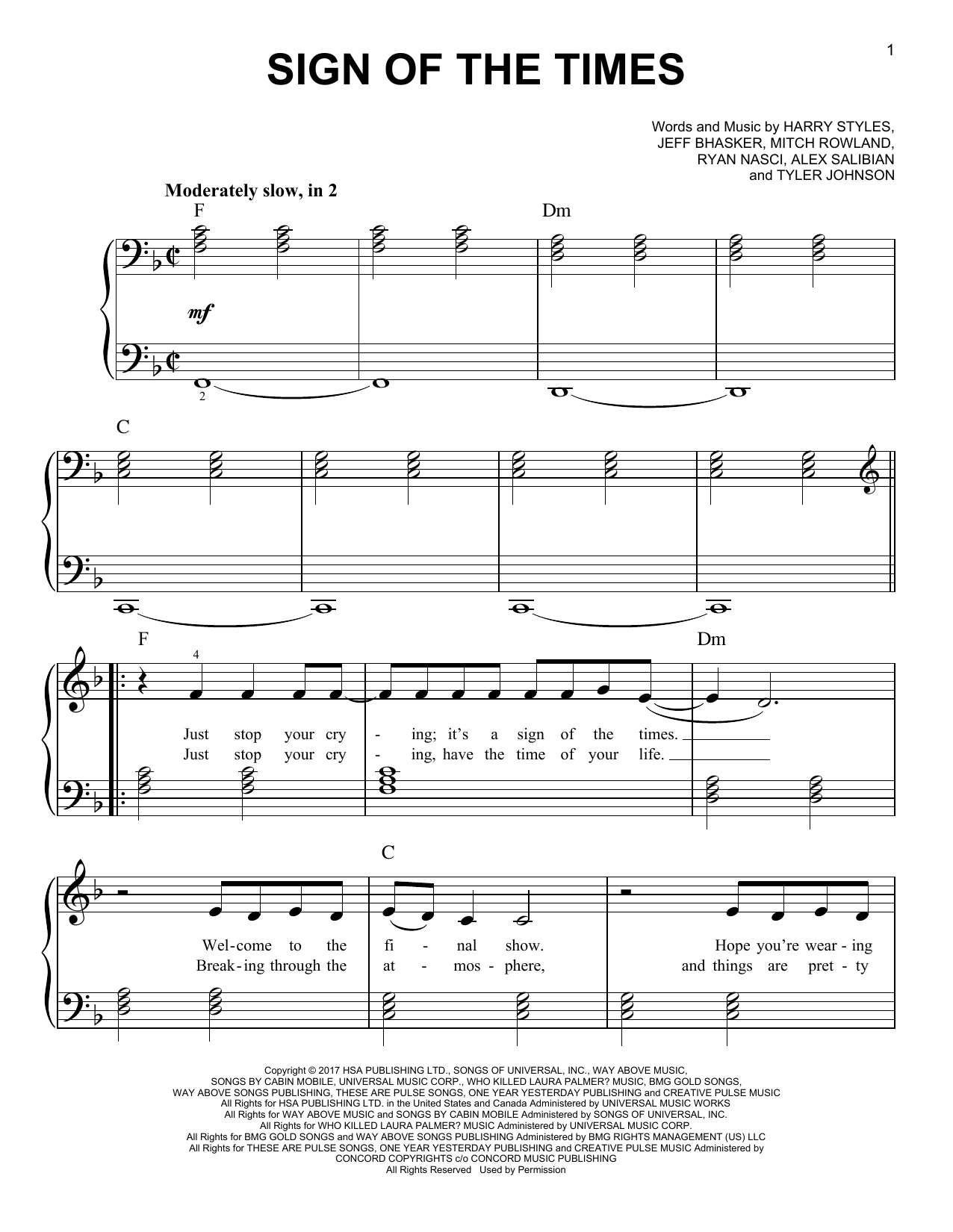 Harry Styles Sign Of The Times sheet music notes and chords. Download Printable PDF.