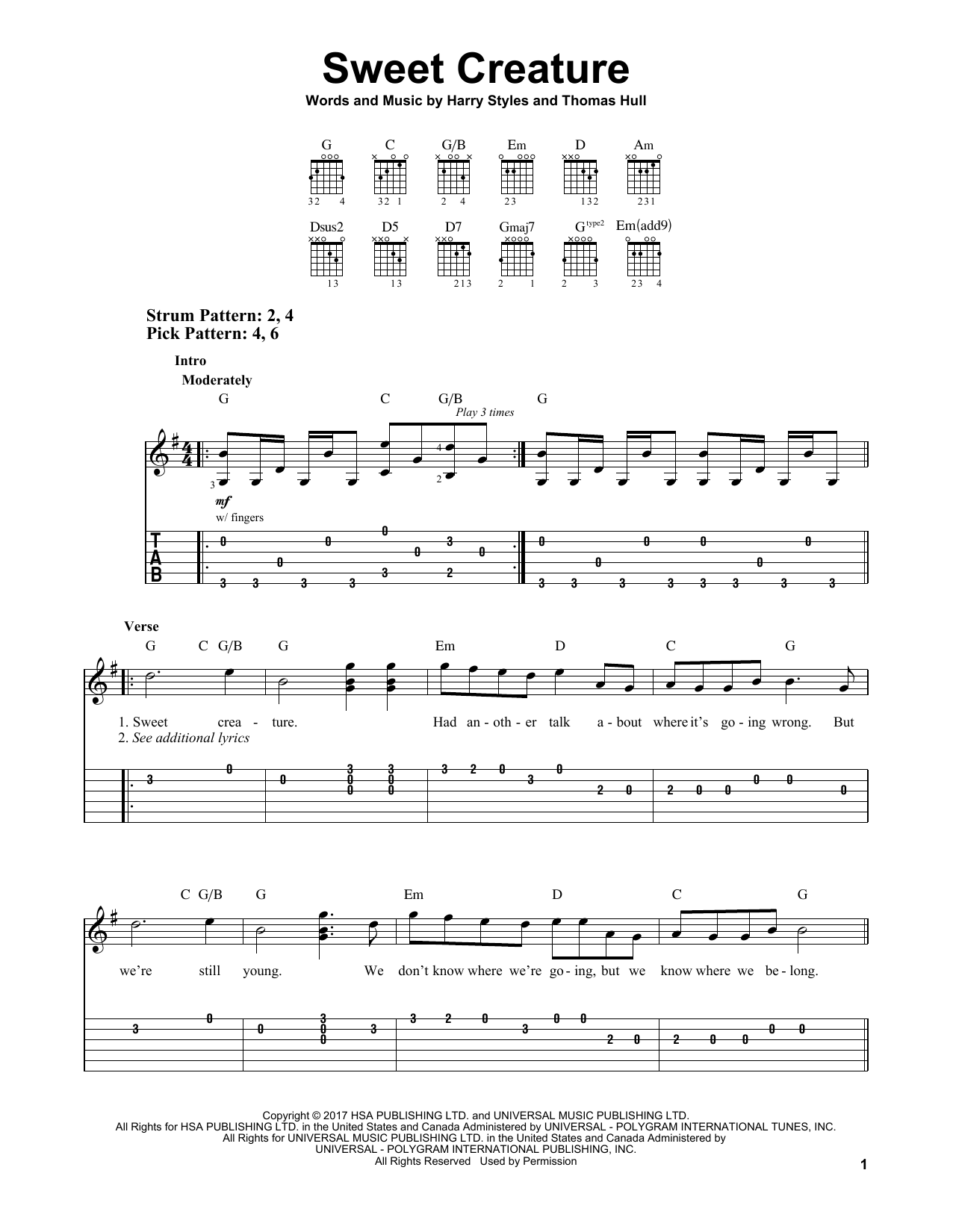 Harry Styles Sweet Creature sheet music notes and chords. Download Printable PDF.