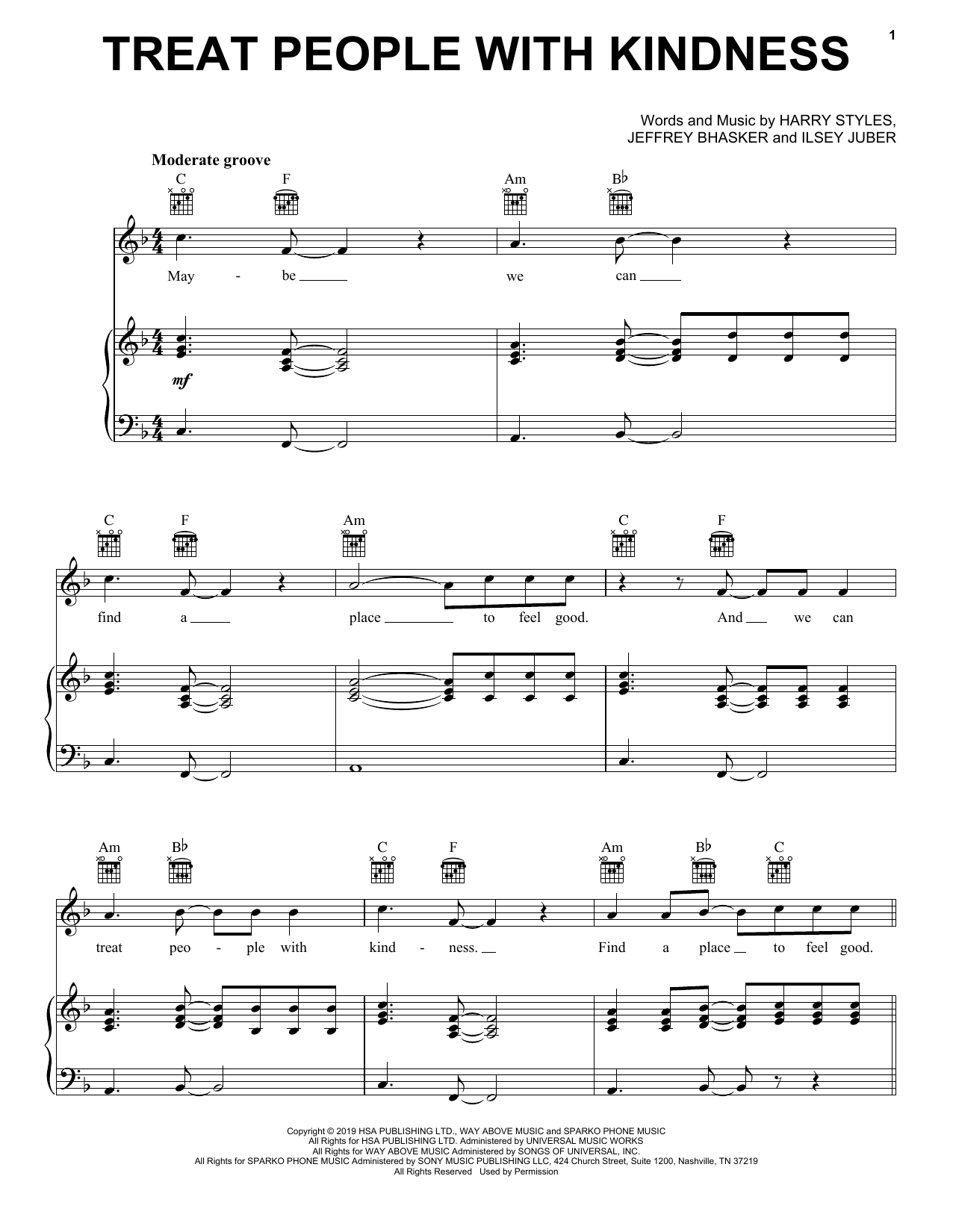 Harry Styles Treat People With Kindness sheet music notes and chords. Download Printable PDF.