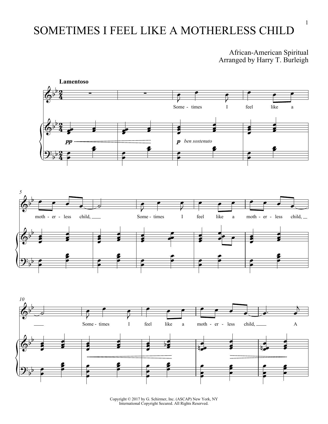 Harry T. Burleigh Sometimes I Feel Like A Motherless Child sheet music notes and chords. Download Printable PDF.