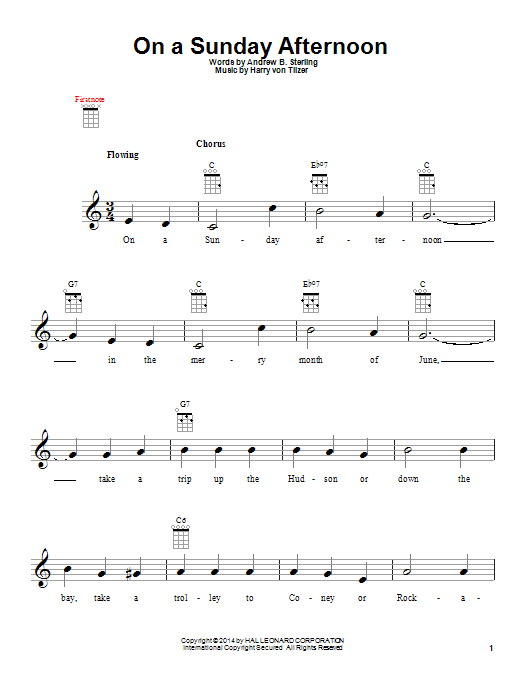Learn to play Harry von Tilzer On A Sunday Afternoon sheet music for Ukulele in minutes. Price: 5.9900$ Harry von Tilzer On A Sunday Afternoon sheet music notes and chords arranged for Ukulele