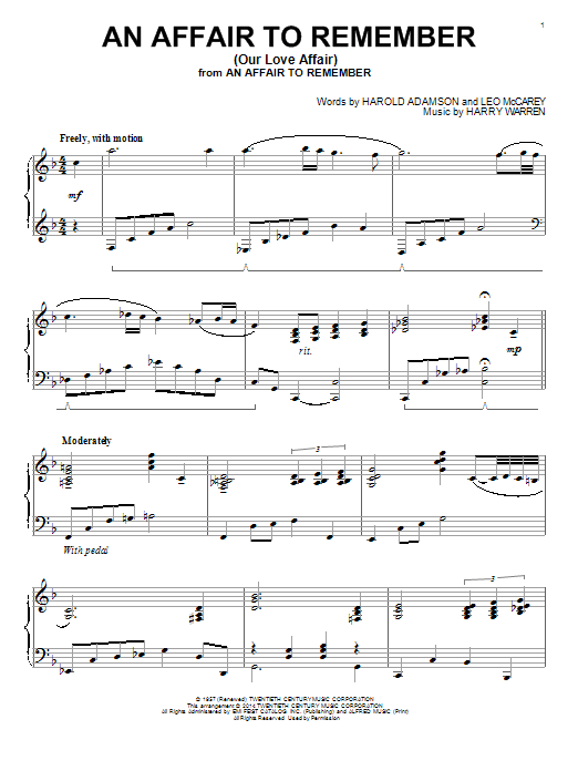 Harry Warren An Affair To Remember (Our Love Affair) sheet music notes and chords arranged for Piano Solo