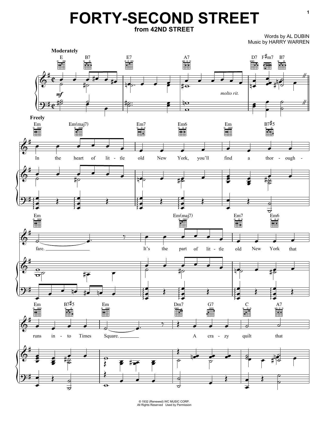 Harry Warren Forty Second Street sheet music notes and chords. Download Printable PDF.