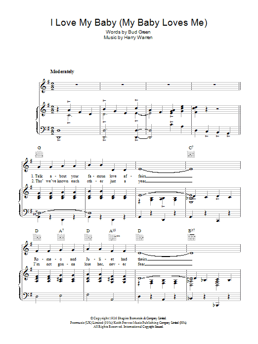 Learn to play Harry Warren I Love My Baby (My Baby Loves Me) sheet music for Piano, Vocal & Guitar Chords in minutes. Price: 7.8900$ Harry Warren I Love My Baby (My Baby Loves Me) sheet music notes and chords arranged for Piano, Vocal & Guitar Chords