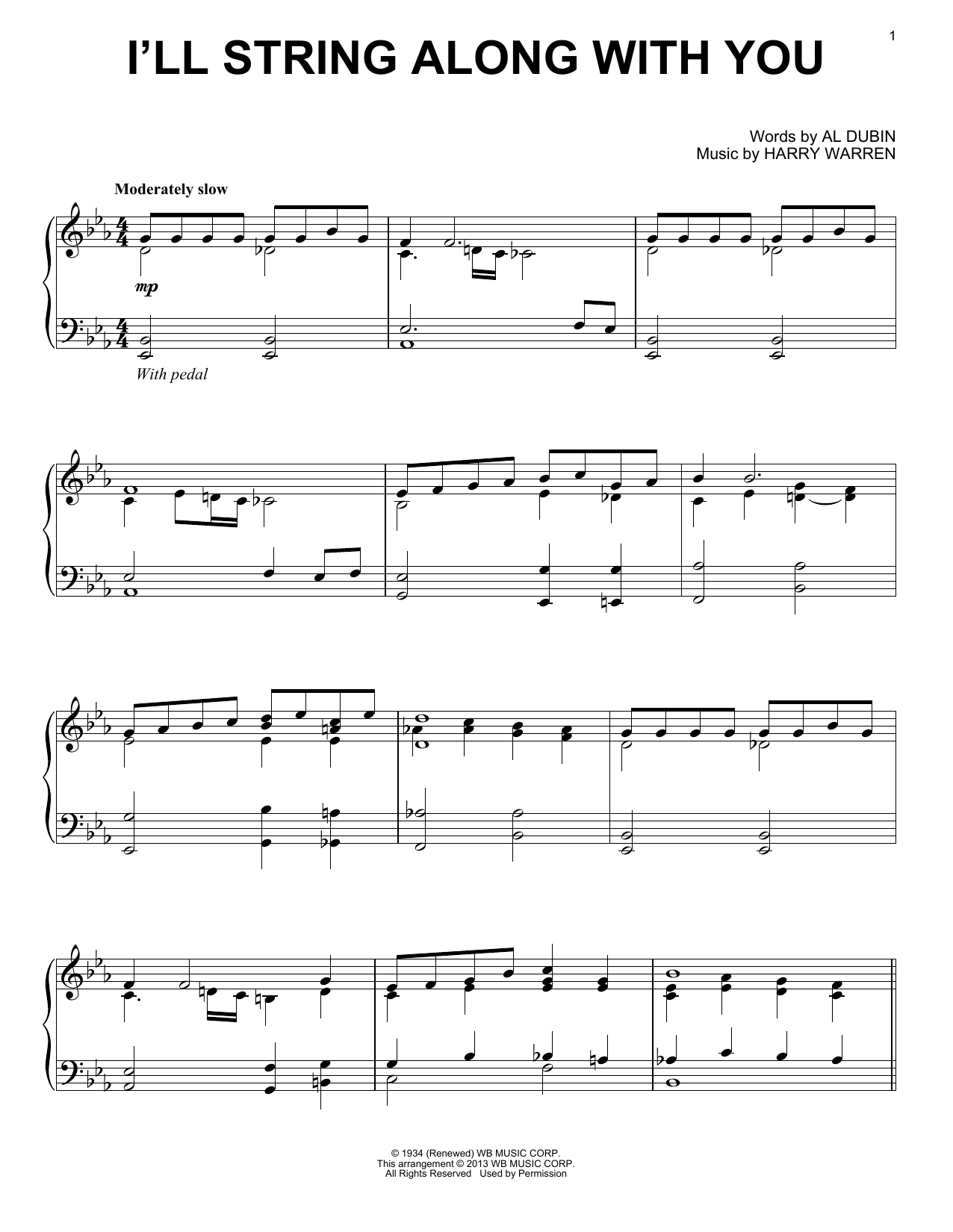 Harry Warren I'll String Along With You sheet music notes and chords arranged for Piano Solo