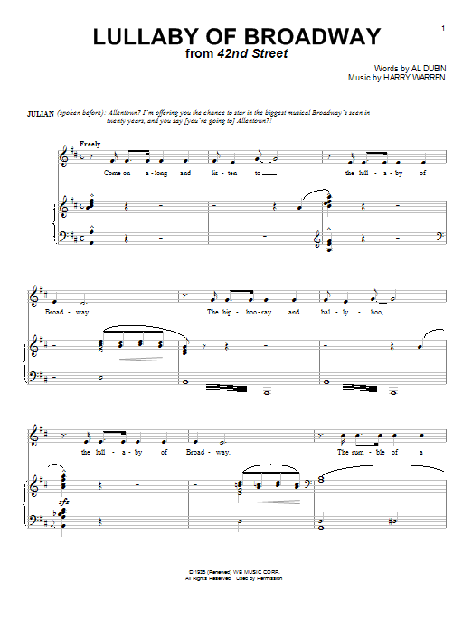 Harry Warren Lullaby Of Broadway sheet music notes and chords. Download Printable PDF.