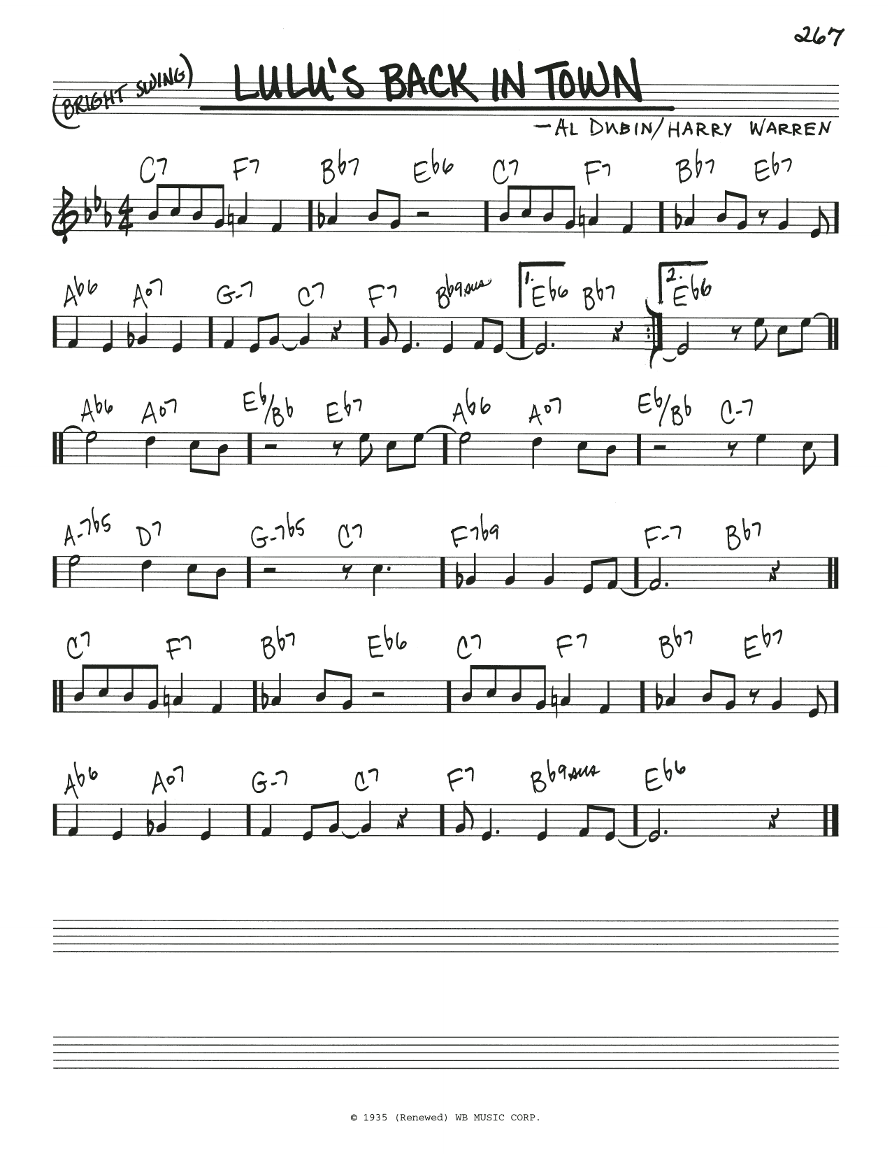 Harry Warren Lulu's Back In Town sheet music notes and chords. Download Printable PDF.