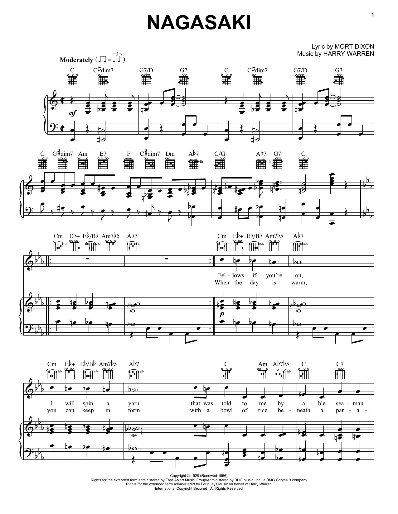 Harry Warren Nagasaki sheet music notes and chords. Download Printable PDF.