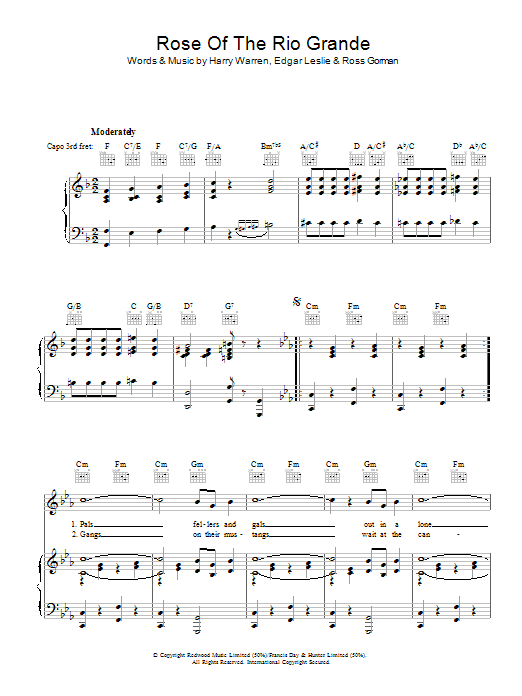 Learn to play Harry Warren Rose Of The Rio Grande sheet music for Piano, Vocal & Guitar Chords in minutes. Price: 7.8900$ Harry Warren Rose Of The Rio Grande sheet music notes and chords arranged for Piano, Vocal & Guitar Chords