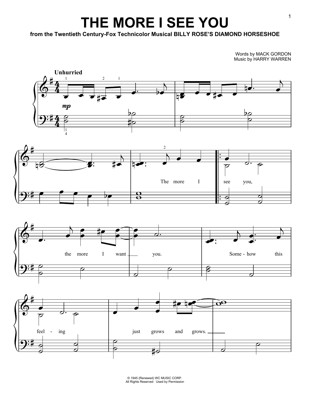 Harry Warren The More I See You sheet music notes and chords. Download Printable PDF.