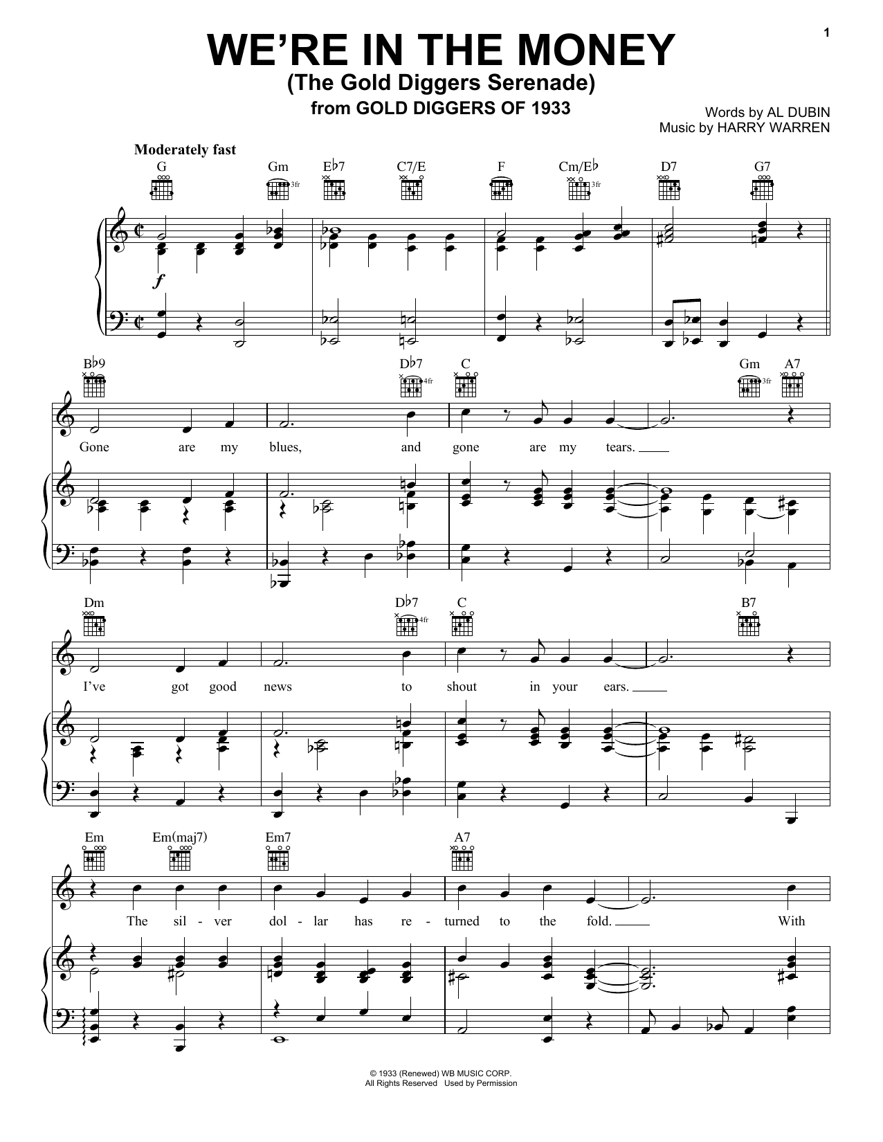 Harry Warren We're In The Money (The Gold Diggers Serenade) sheet music notes and chords. Download Printable PDF.