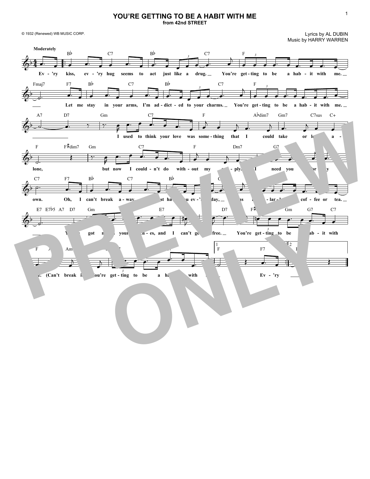 Harry Warren You're Getting To Be A Habit With Me sheet music notes and chords. Download Printable PDF.