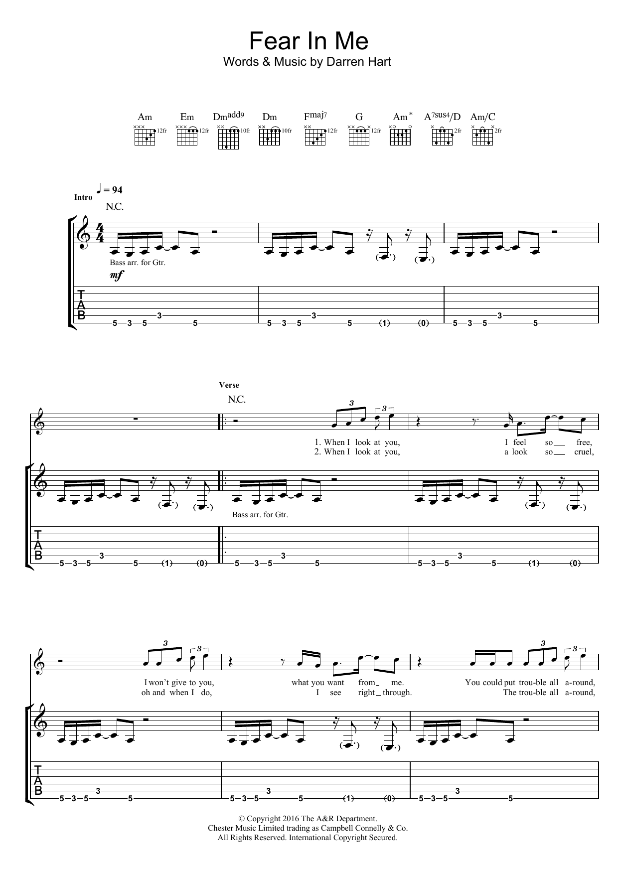 Learn to play Harts Fear In Me sheet music for Guitar Tab in minutes. Price: 7.8900$ Harts Fear In Me sheet music notes and chords arranged for Guitar Tab