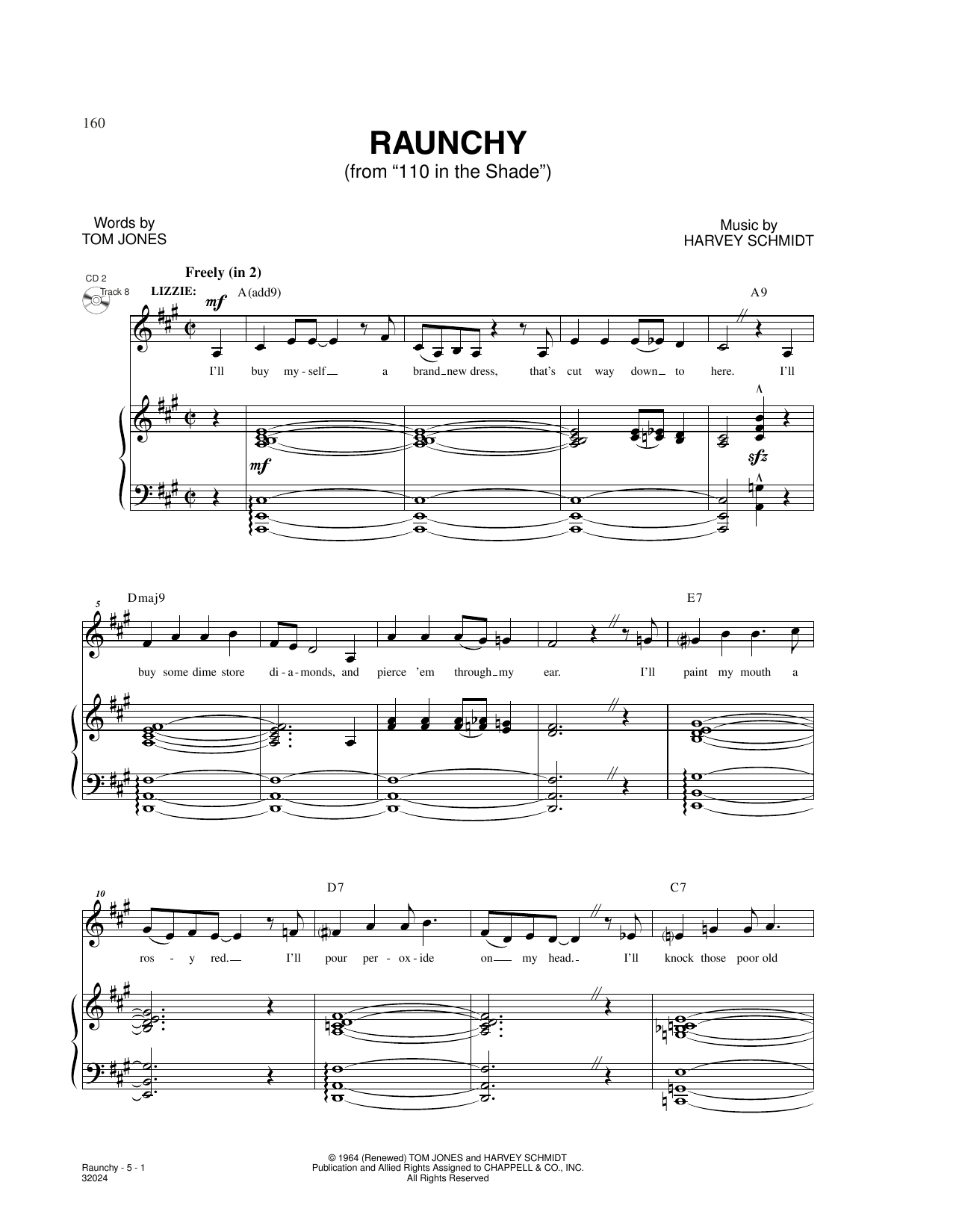 Harvey Schmidt and Tom Jones Raunchy (from 110 In The Shade) sheet music notes and chords. Download Printable PDF.