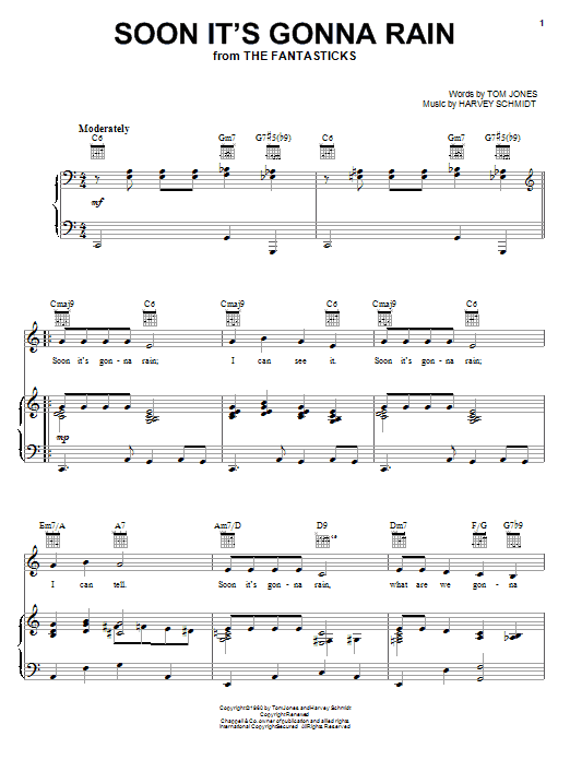 Harvey Schmidt Soon It's Gonna Rain sheet music notes and chords. Download Printable PDF.