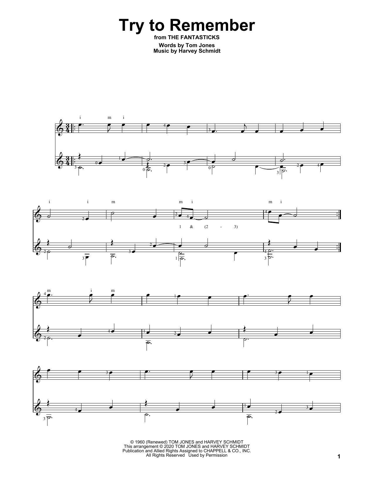 Harvey Schmidt Try To Remember (from The Fantasticks) sheet music notes and chords. Download Printable PDF.