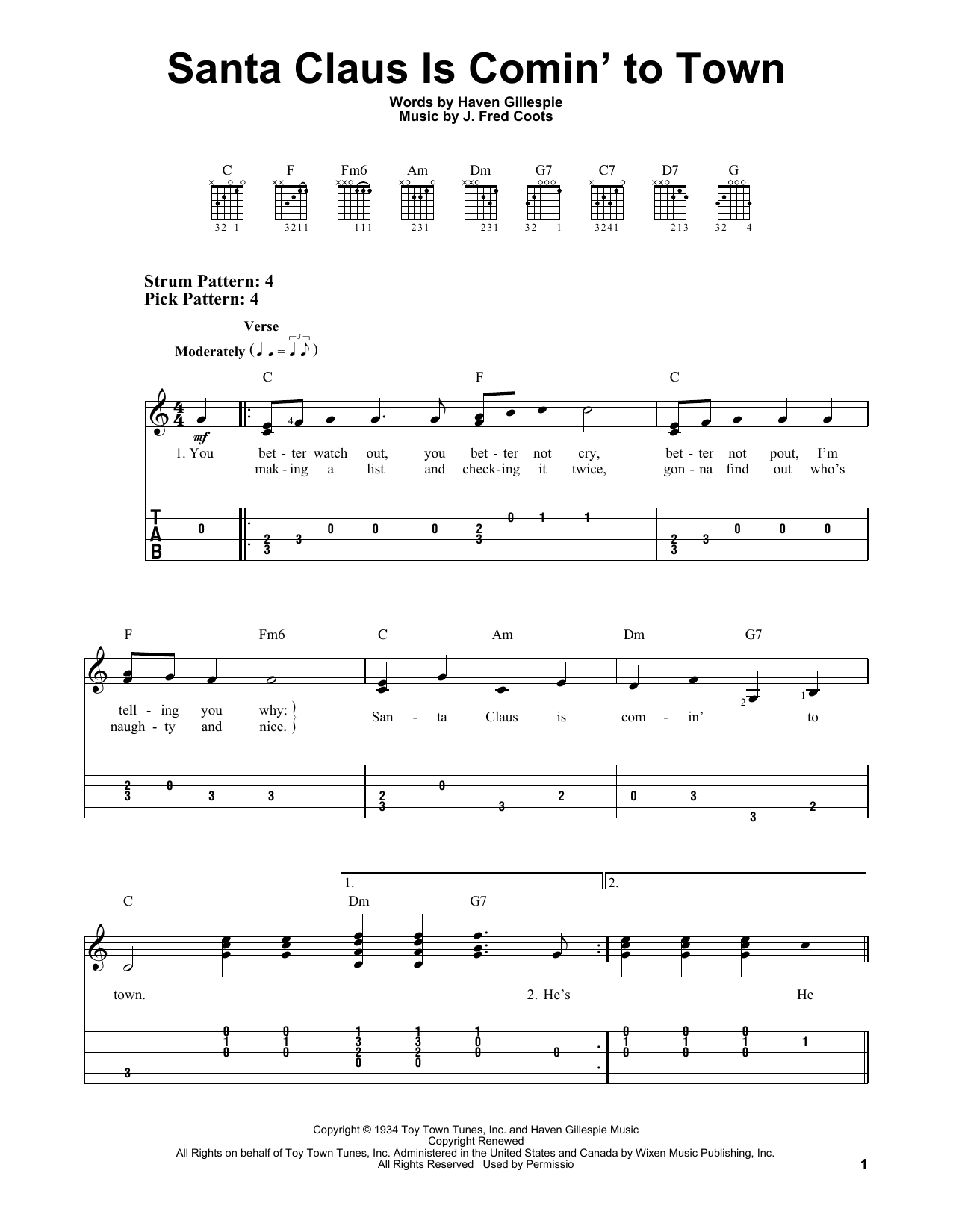 Haven Gillespie Santa Claus Is Comin' To Town sheet music notes and chords. Download Printable PDF.