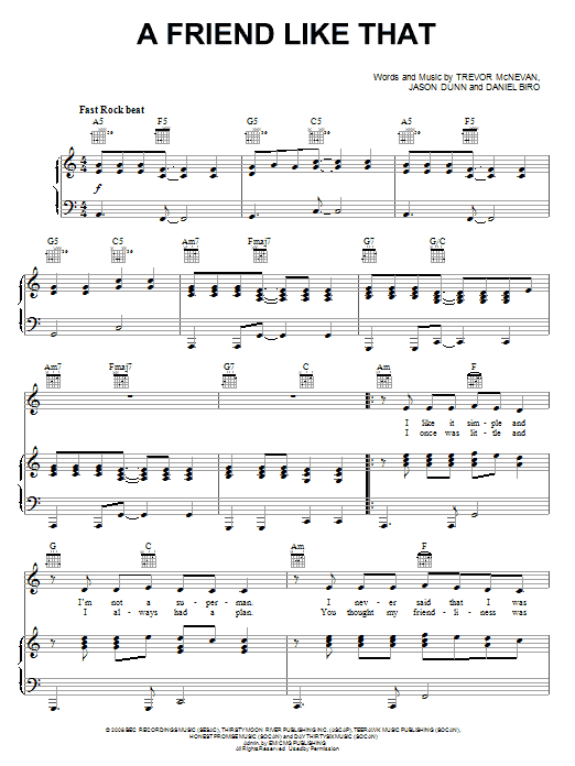 Learn to play Hawk Nelson A Friend Like That sheet music for Piano, Vocal & Guitar Chords (Right-Hand Melody) in minutes. Price: 7.8900$ Hawk Nelson A Friend Like That sheet music notes and chords arranged for Piano, Vocal & Guitar Chords (Right-Hand Melody)