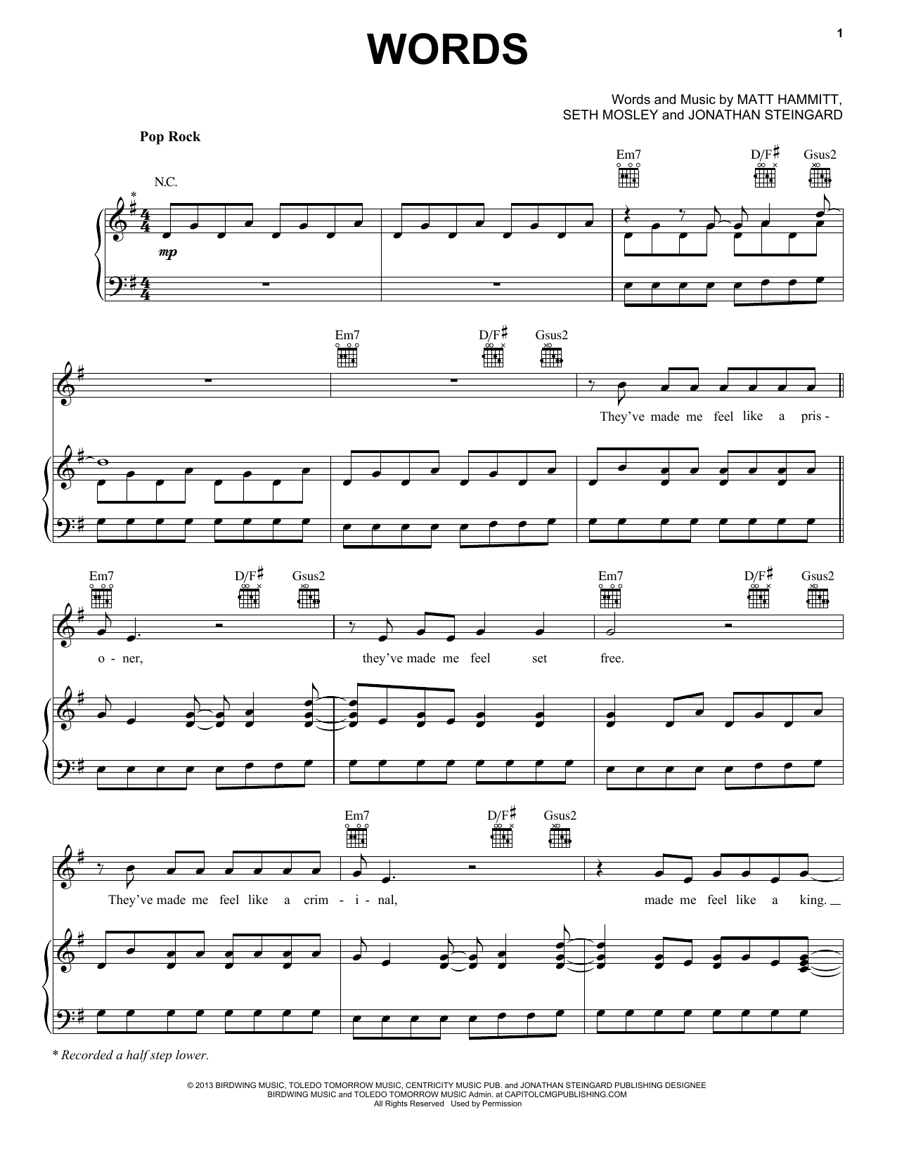 Learn to play Hawk Nelson Words sheet music for Piano, Vocal & Guitar Chords (Right-Hand Melody) in minutes. Price: 7.8900$ Hawk Nelson Words sheet music notes and chords arranged for Piano, Vocal & Guitar Chords (Right-Hand Melody)
