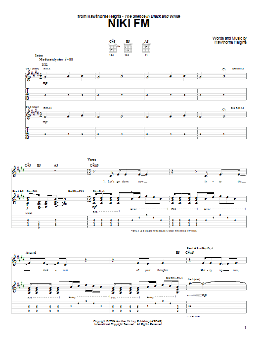Learn to play Hawthorne Heights Niki FM sheet music for Guitar Tab in minutes. Price: 7.8900$ Hawthorne Heights Niki FM sheet music notes and chords arranged for Guitar Tab