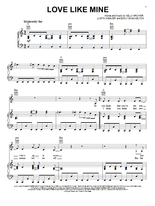 Learn to play Hayden Panettiere Love Like Mine (from the TV series 'Nashville') sheet music for Piano, Vocal & Guitar Chords (Right-Hand Melody) in minutes. Price: 7.8900$ Hayden Panettiere Love Like Mine (from the TV series 'Nashville') sheet music notes and chords arranged for Piano, Vocal & Guitar Chords (Right-Hand Melody)