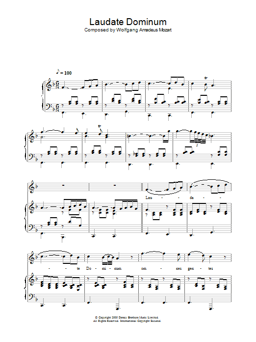 Learn to play Hayley Westenra Laudate Dominum (from Solemn Vespers) sheet music for Piano, Vocal & Guitar Chords in minutes. Price: 7.8900$ Hayley Westenra Laudate Dominum (from Solemn Vespers) sheet music notes and chords arranged for Piano, Vocal & Guitar Chords