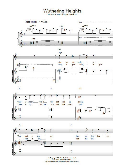 Kate Bush Wuthering Heights sheet music notes and chords. Download Printable PDF.