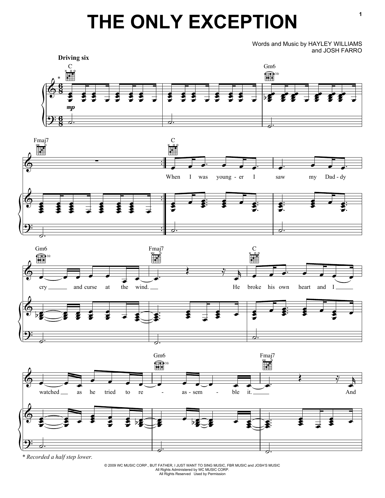 Hayley Williams The Only Exception sheet music notes and chords. Download Printable PDF.