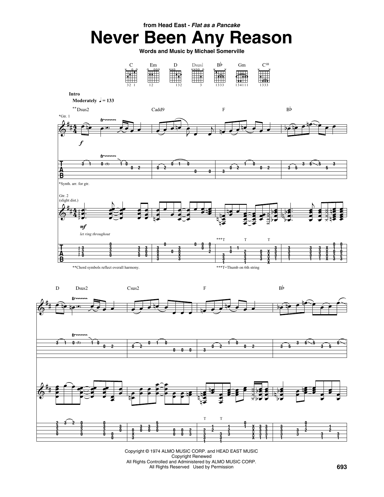 Head East Never Been Any Reason sheet music notes and chords. Download Printable PDF.