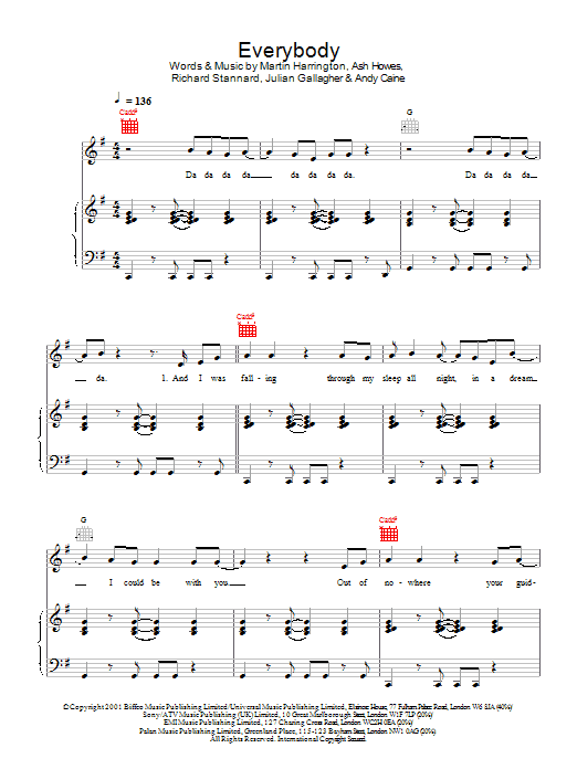 Learn to play Hear'Say Everybody sheet music for Piano, Vocal & Guitar Chords in minutes. Price: 7.8900$ Hear'Say Everybody sheet music notes and chords arranged for Piano, Vocal & Guitar Chords
