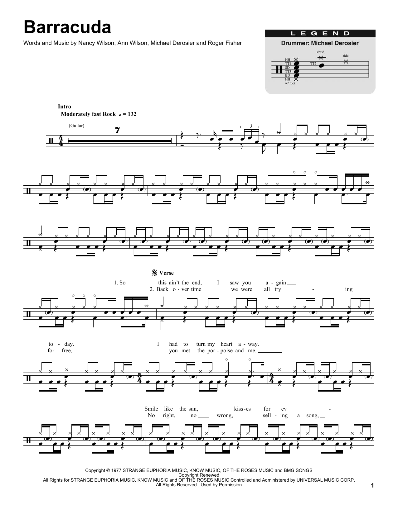 Heart Barracuda sheet music notes and chords. Download Printable PDF.