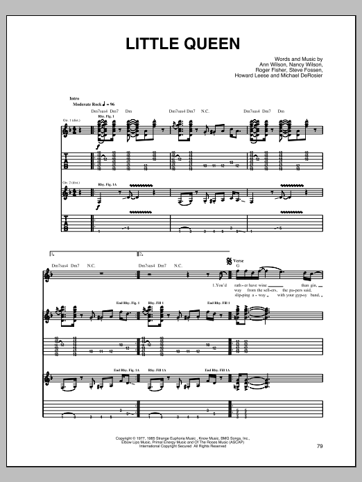 Learn to play Heart Little Queen sheet music for Guitar Tab in minutes. Price: 7.8900$ Heart Little Queen sheet music notes and chords arranged for Guitar Tab