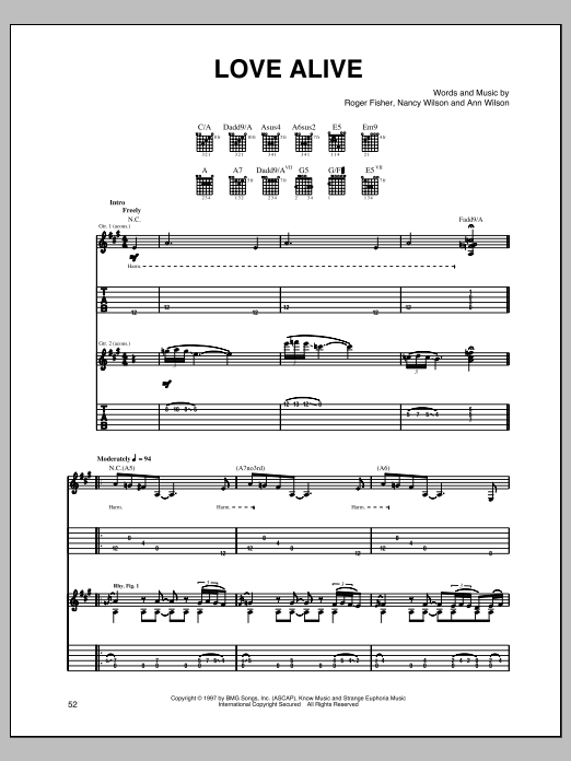 Heart Love Alive sheet music notes and chords. Download Printable PDF.