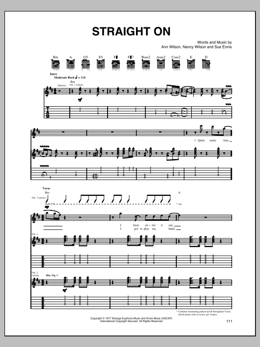 Heart Straight On sheet music notes and chords. Download Printable PDF.