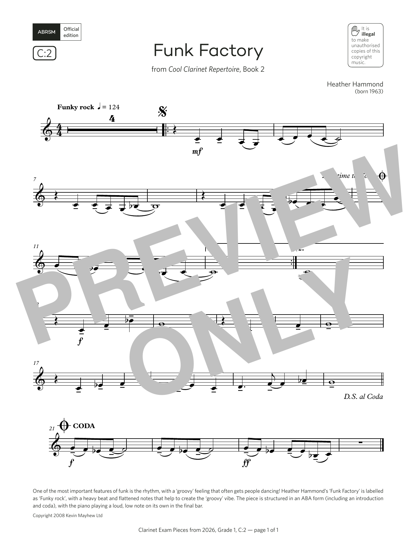 Learn to play Heather Hammond Funk Factory (Grade 1, list C2, from the ABRSM Clarinet Syllabus from 2026) sheet music for Clarinet Solo in minutes. Price: 3.9900$ Heather Hammond Funk Factory (Grade 1, list C2, from the ABRSM Clarinet Syllabus from 2026) sheet music notes and chords arranged for Clarinet Solo