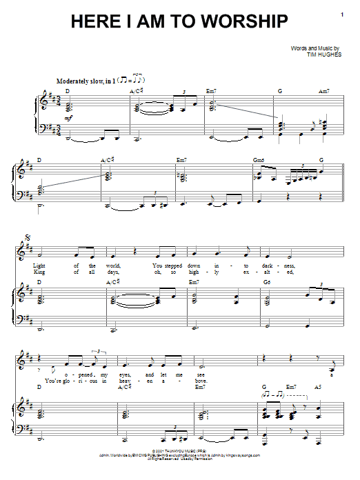 Heather Headley Here I Am To Worship sheet music notes and chords arranged for Piano, Vocal & Guitar Chords (Right-Hand Melody)