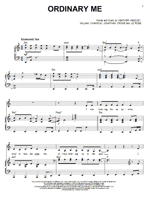 Heather Headley Ordinary Me sheet music notes and chords arranged for Piano, Vocal & Guitar Chords (Right-Hand Melody)