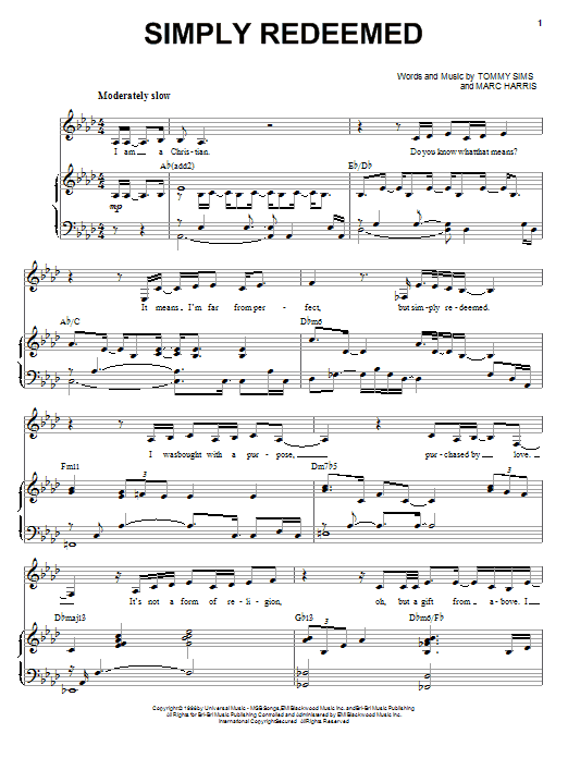 Heather Headley Simply Redeemed sheet music notes and chords arranged for Piano, Vocal & Guitar Chords (Right-Hand Melody)