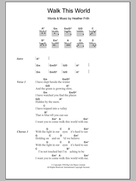 Heather Nova Walk This World sheet music notes and chords. Download Printable PDF.